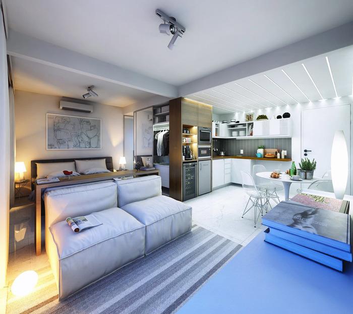 Интерьер однокомнатной квартиры: фото 30 стильных примеров