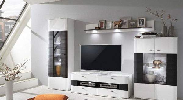 Модуль под телевизор в гостиную в современном стиле белый