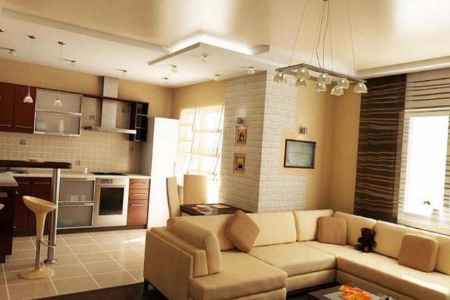дизайн уютной кухни гостиной в частном доме фото