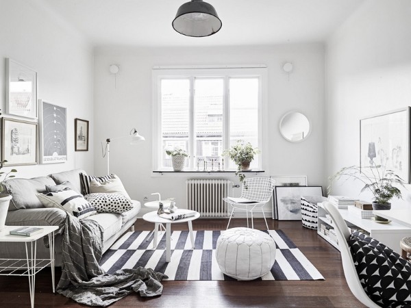 интерьер гостиной в стиле минимализм с элементами скандинавского стиля