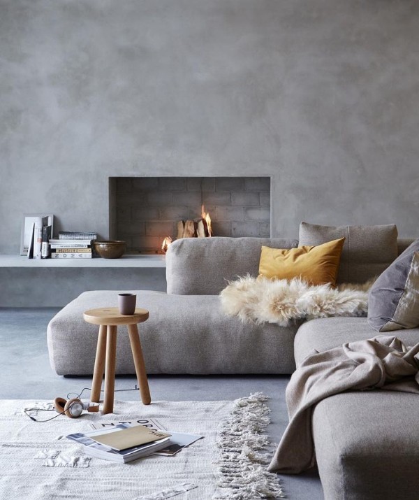 серый цвет в интерьере гостиной в стиле минимализм 