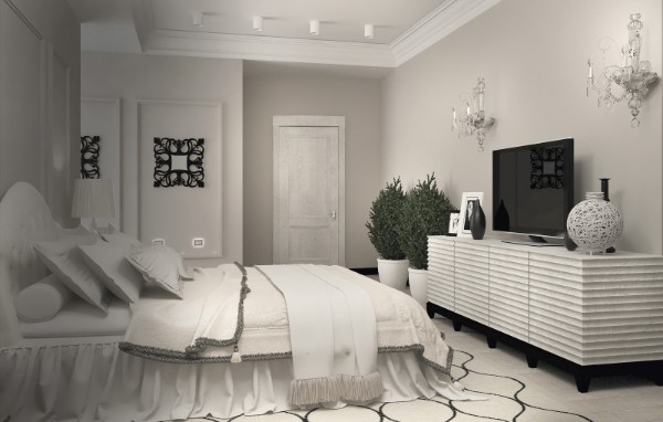 сочетание цветов в интерьере спальни бело-серый дизайн 