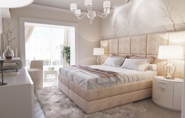 сочетание цветов в интерьере спальни белый дизайн с элементами бежа