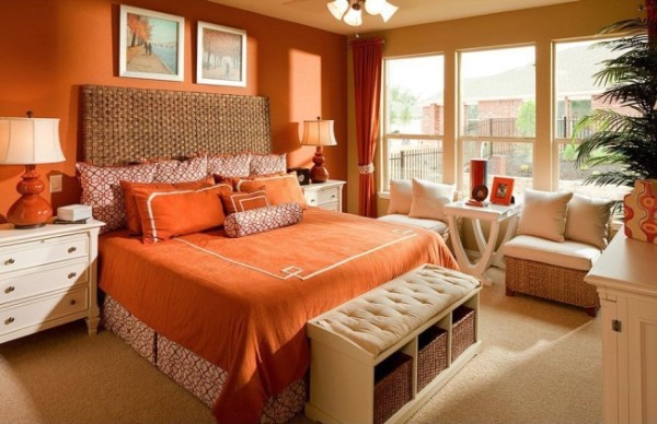 сочетание цветов в интерьере спальни насыщенный персиковый