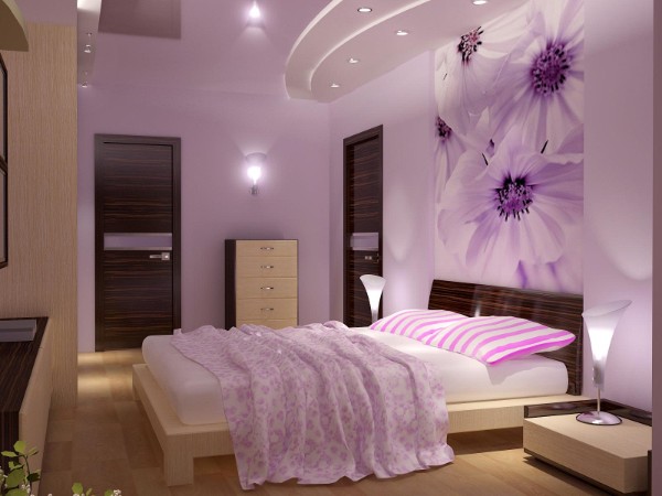 сочетание цветов в интерьере спальни сиреневый дизайн 