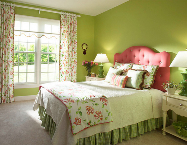 дизайн интерьер зелёной спальни 
