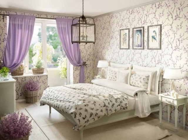 фиолетовый цвет в интерьере спальни прованс