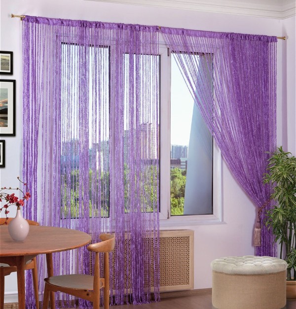 lilac curtains threads in the interior 