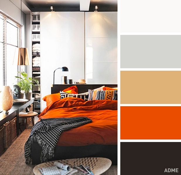 цвета в интерьере спальни оранжевый