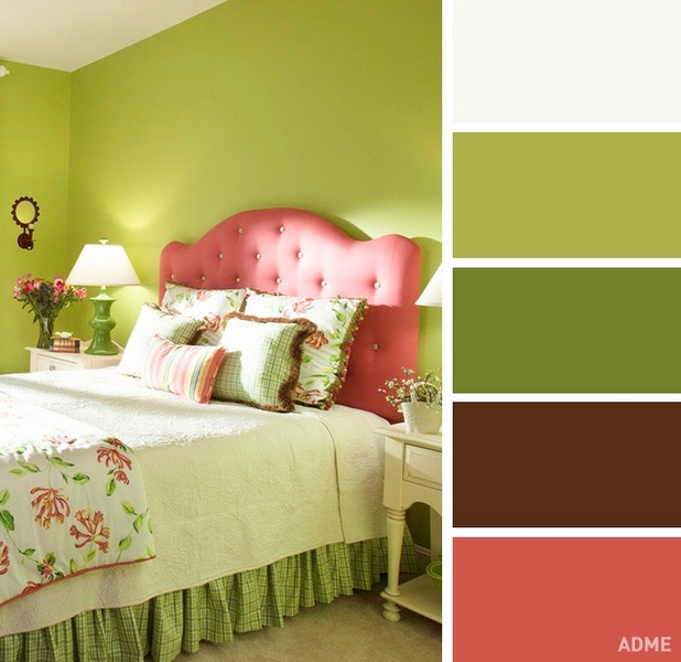 цвета в интерьере спальни зелёный