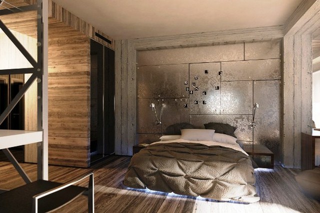 современная спальня в стиле лофт 