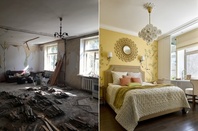 бюджетный ремонт квартиры до и после спальня