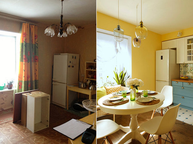 бюджетный ремонт квартиры фото до и после двухкомнатная квартира кухня 
