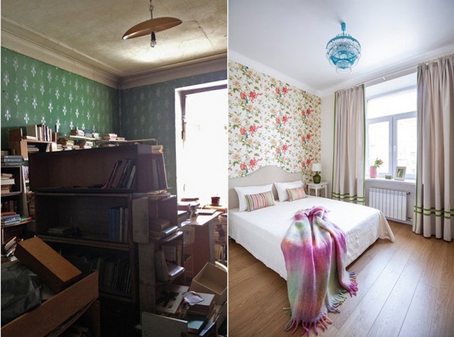 бюджетный ремонт квартиры фото до и после двухкомнатная квартира спальня
